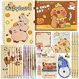 LOVEXIU Set de Papelería Capibara, Papelería Kawaii, Material Escolar y Papelería Gran Capacidad Capibara, Juego de Suministros Escolares, Regalo para Niñas y Escolares