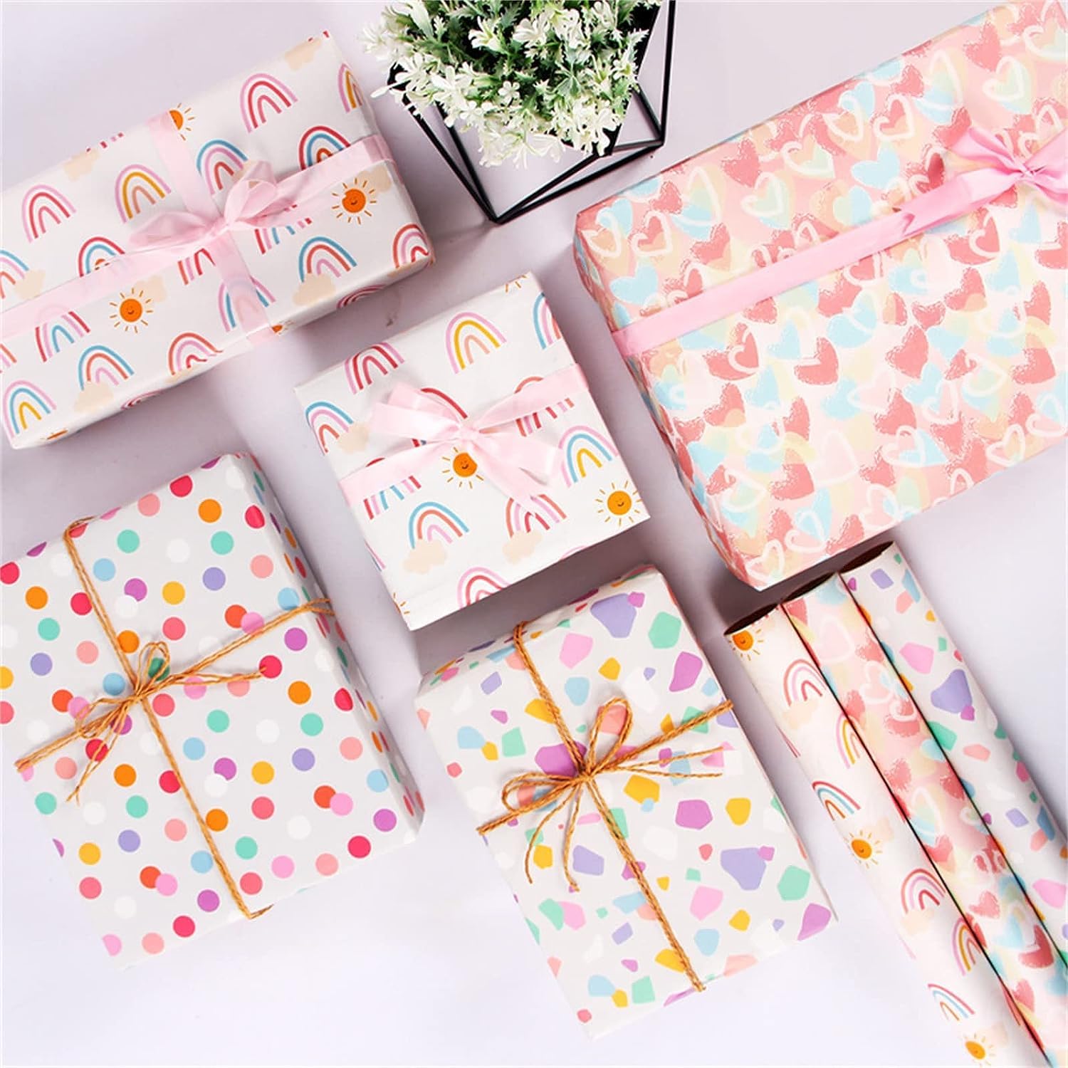 Papier Do Pakowania, Papier Świąteczny, 4 szt. Kartonowy papier do pakowania prezentów urodzinowych Rainbow Gfit Papier do pakowania prezentów urodzinowych (Color : 4)