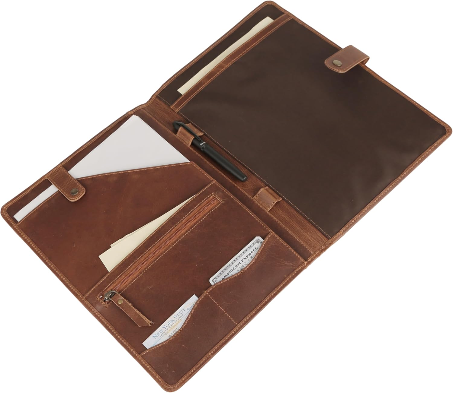 KomalC Leather Portfolio Folder with Button Closure | Business Padfolio for Professionals | Vintage Organizer with Legal Pad Holder, Card Slots & Document Pockets (Serena)