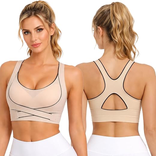 FIMALIA Women’s High Support Sports Bra | Adjustable Wrap Band | Racerback Workout Bra | Non-Wired, Breathable &amp; Stretch G...
