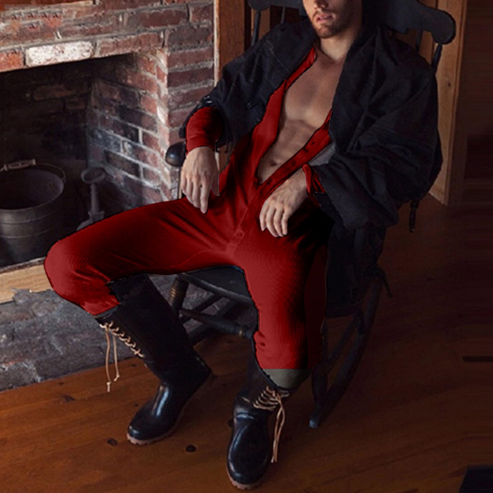 Schlafoveralls für Herren Jumpsuit Schlafanzug Pyjama Onesie Langarm Mit Knöpfen Strampler Casual Jogger Einteiler Anzüge Gestreift Hausanzug Stretchy Unterwäsche Sport Bodysuit