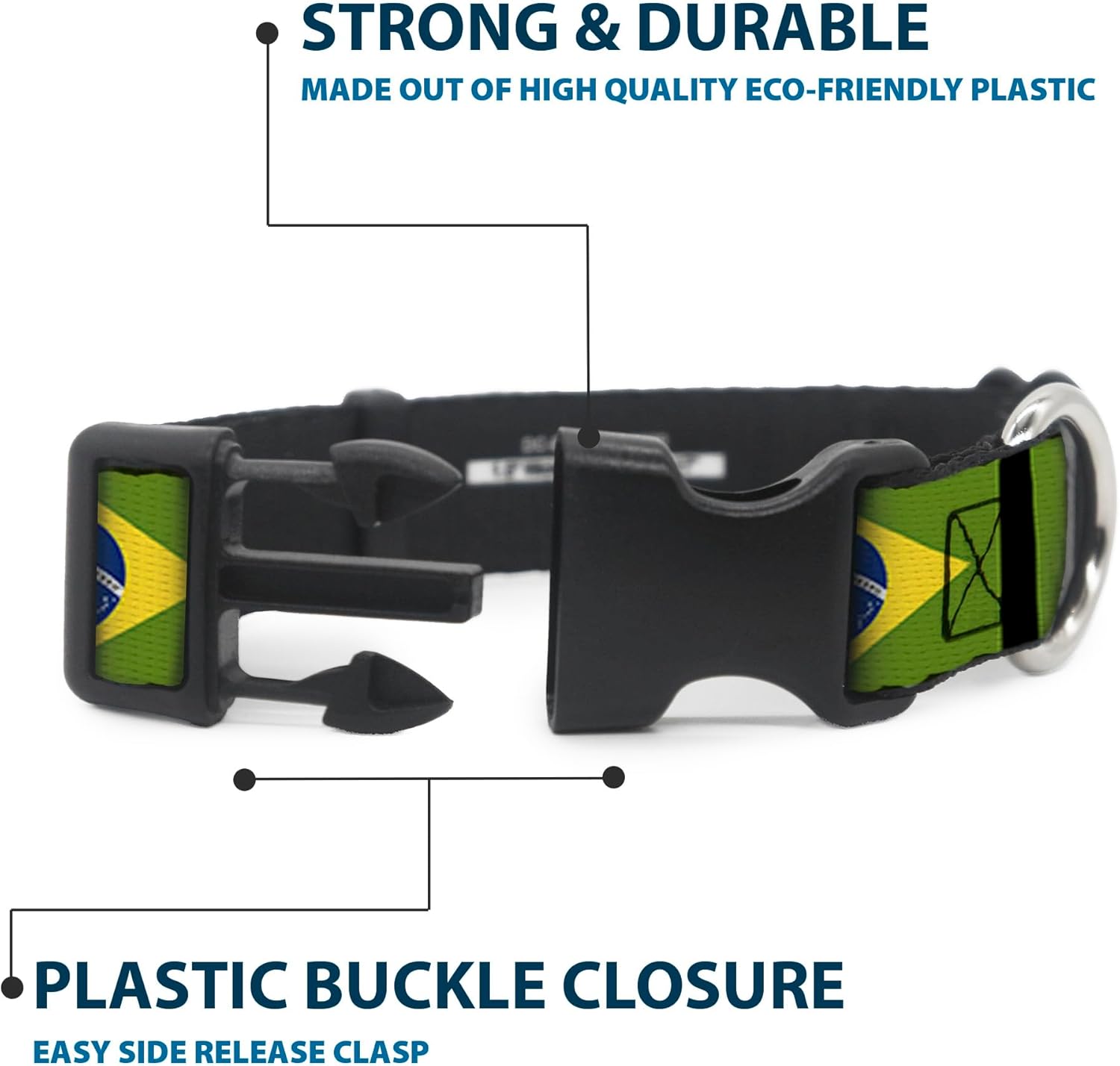 Buckle-Down PC-W30258-WS Brazil Flags Plastic Clip Collar, Wide Small/13-18"