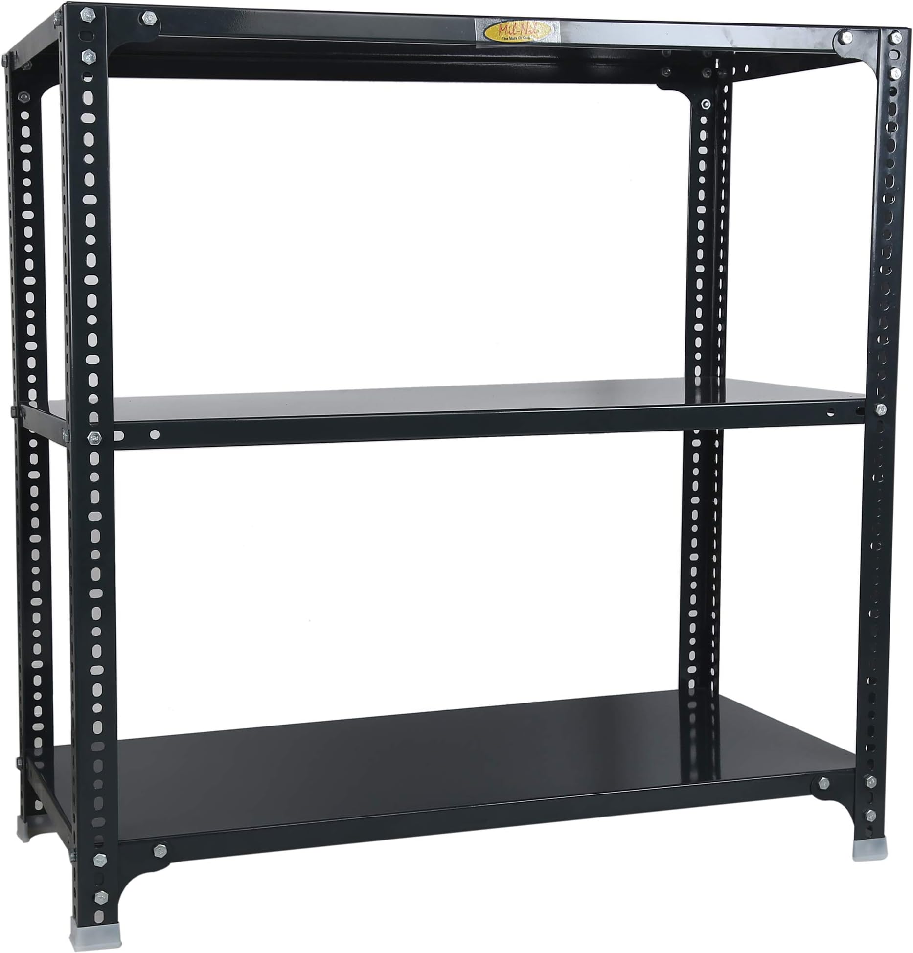 Mil-Nil Prime CRC Sheet 3 Shelf Multipurpose Slotted Angle Rack, 36 x 36 x 18 Inch, 24 Gauge (Grey) 16 Gauge Angles