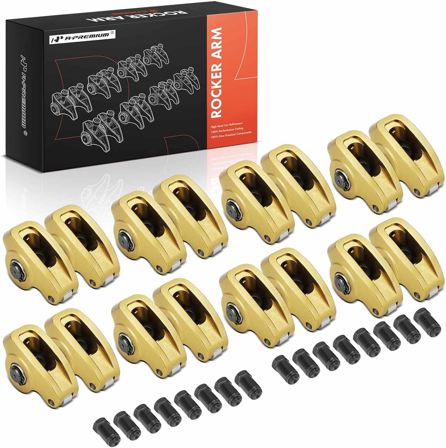 A-Premium 16Pcs Aluminum Engine Roller Rocker Arms Kit with Needle Bearings Compatible with Chevy SBC(Small Block) 350, 1.5 Ratio