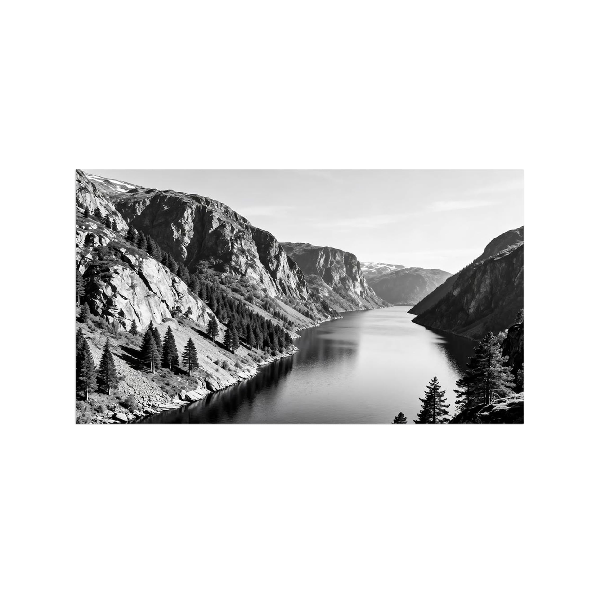 River Mountain Black White Landscape Wall Art Prints 40x70cm Unframed