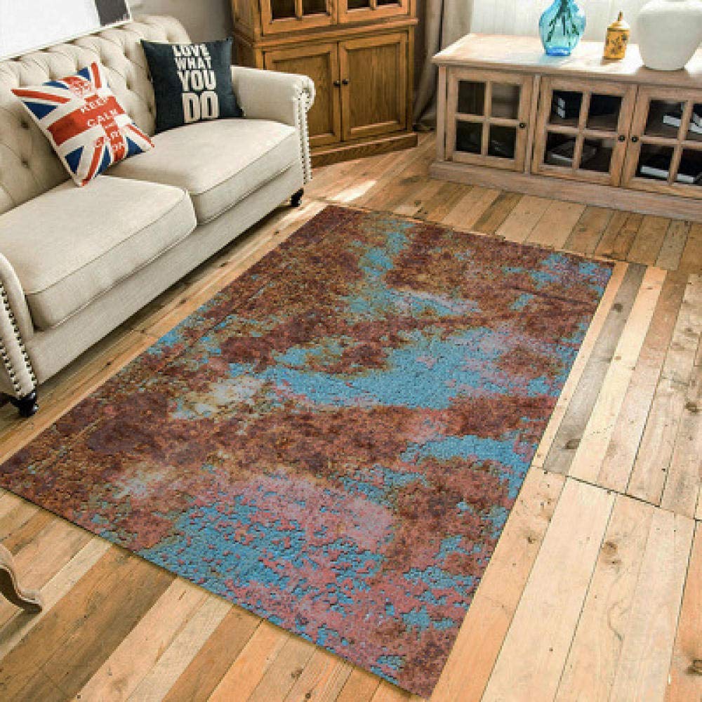 Tapis moelleux lavable pour un salon familial chaleureux bleu et rouille