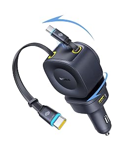 Baseus 163W Retractable Car Charger USB C Fast Charging, PrimeTrip VR2 Max 4 in 1 Fast Car Charger with Dual Retractable USB C Cable for iPhone 17 16 15 Pro Max, Samsung Galaxy S25 Ultra, Android - Amazon product rated Grade A