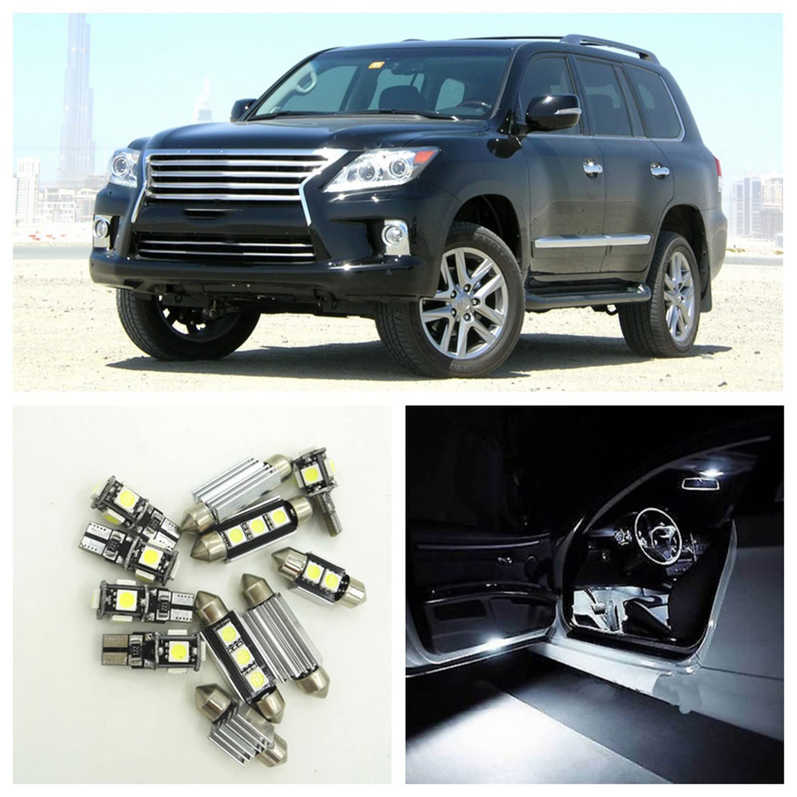 Canbus White Car LED Light Bulbs Interior Package KitMap Dome Door Trunk Lights, For Lexus LX570 2008-2013