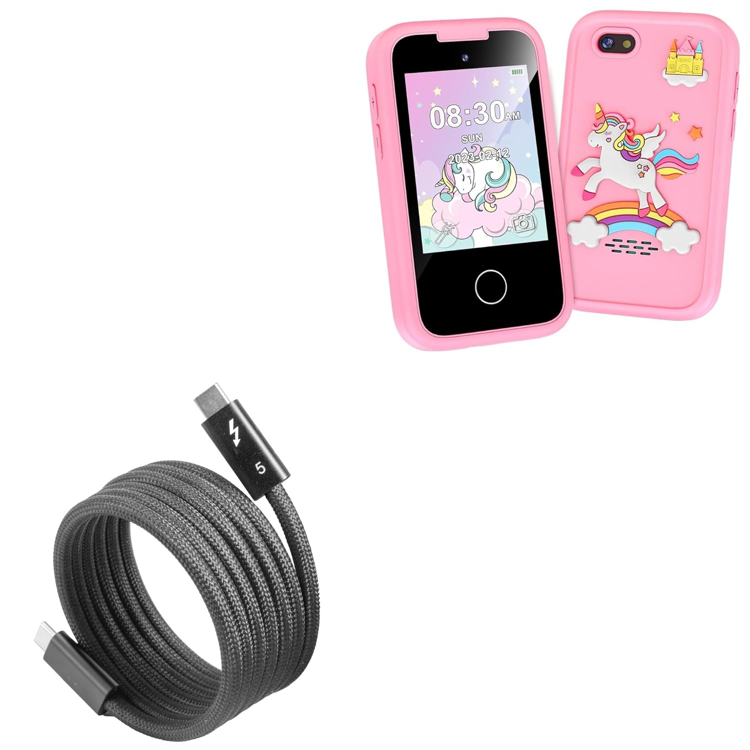 BoxWave Cable Compatible with MOFGDNI PH05 (2.8 in) - SnapWrap Thunderbolt 5.0 Cable (5ft 240W), Magnetic Self-Coiling Nylon Braided Retractable - Jet Black