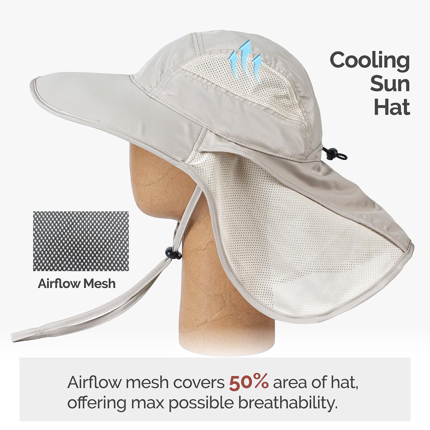 Hat Hut Sombrero de sol ultraligero con solapa para el cuello, UPF 50+, ala ancha, transpirable, para senderismo, pesca y senderismo para hombre