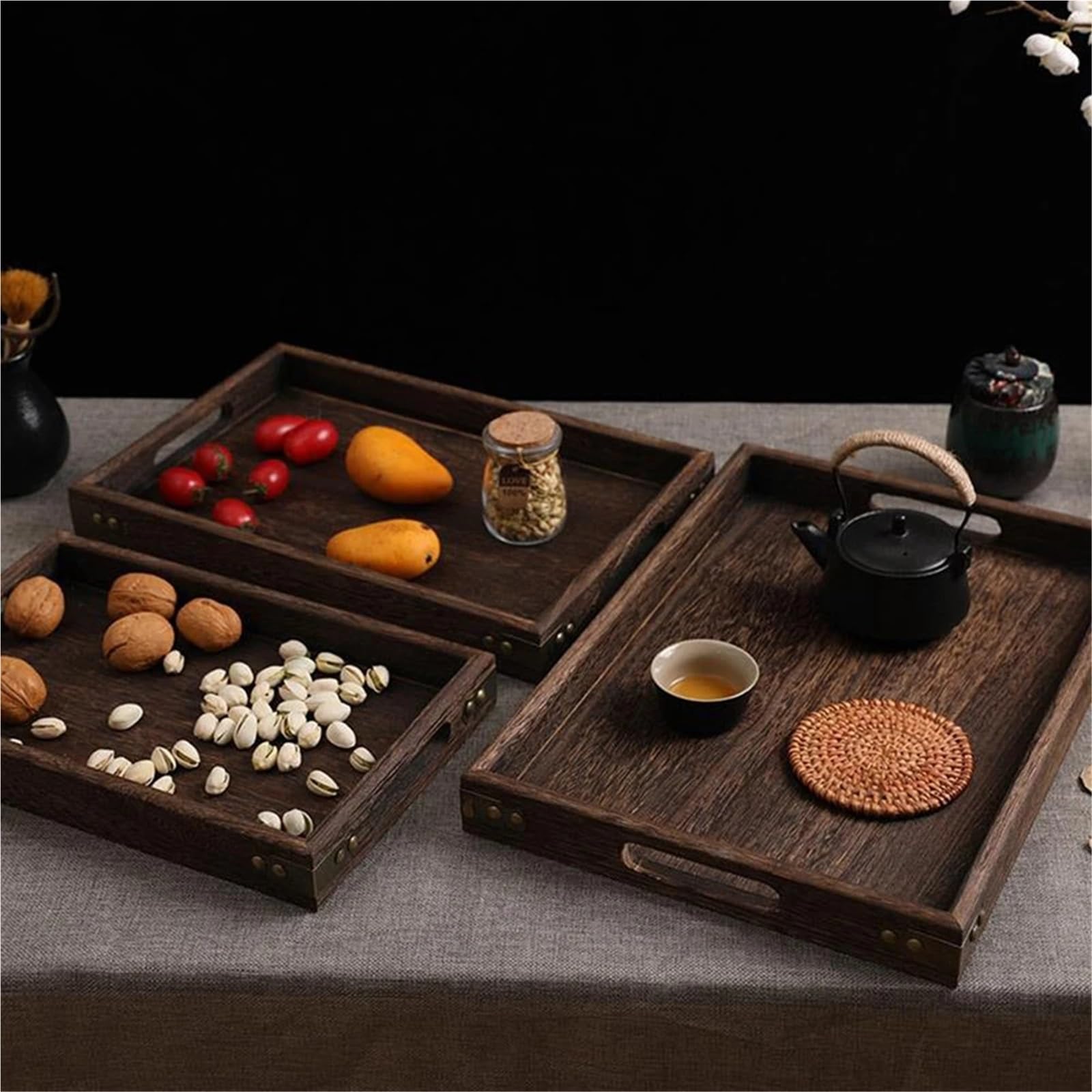 Bandeja rústica de Madera con asa, Rectangular, Multiusos, Ideal para té, café, Desayuno y centros de Mesa (36 x 24 x 4 cm).