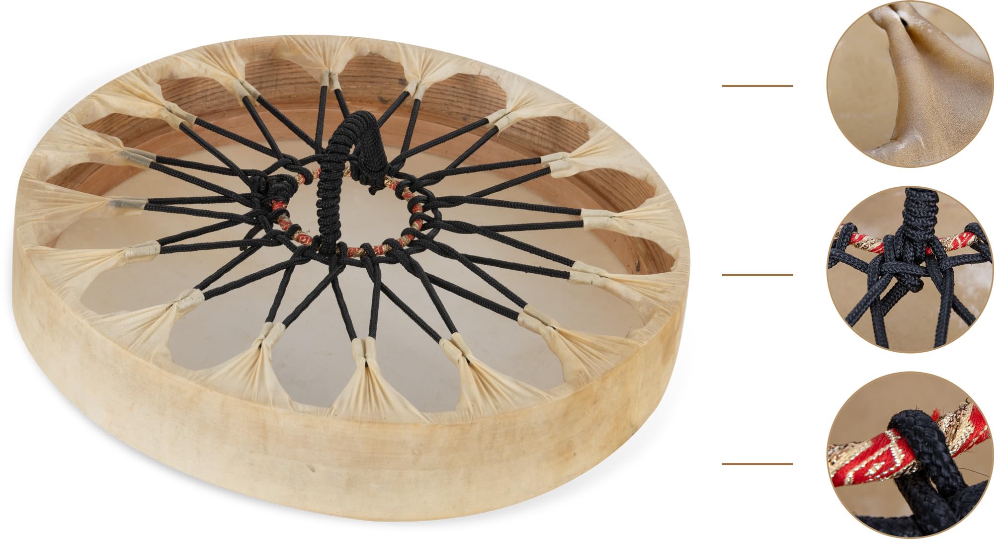 Classic Cantabile SD-18 Tambor Chamánico 18" Set Con Soporte, Incluye maza | Tensado con piel de cabra auténtica, Tensión por cordón con asa de sujeción, Caja de resonancia de fresno macizo, 5 cm, 2 kg