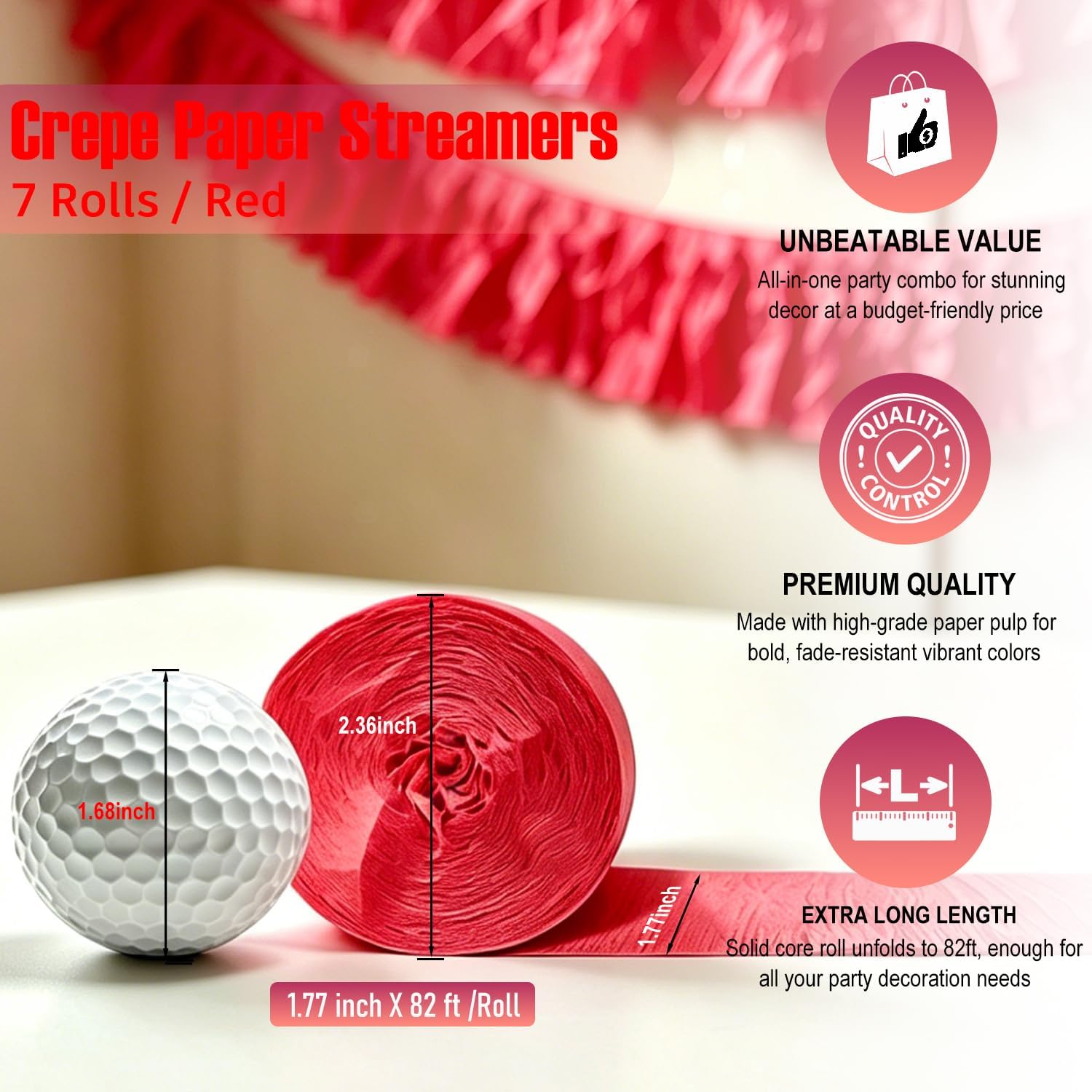 Red & Blue Crepe Paper Streamers (6 Rolls, Total 492ft) with Balloons, Race Car Themed Party Decorations, Perfect for School Events, Classroom Gatherings & General Party Supplies (Red and Blue)