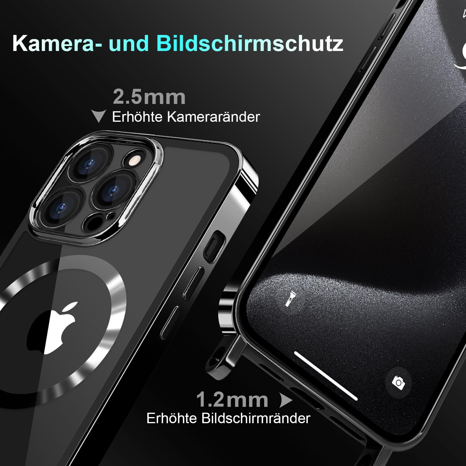 Tikgue Handyhülle Für IPhone 15 Pro Mit Umhängeband – Weiche TPU Hülle, Transparent Glitzer Mit Kordel (Schwarz)