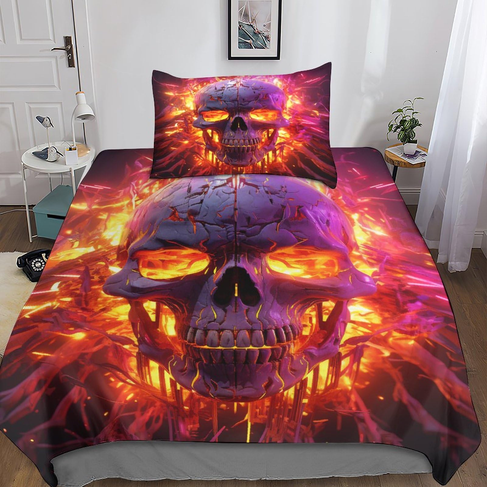 Housse de couette crâne parure de lit ado motif thriller 135x200cm pour lit simple
