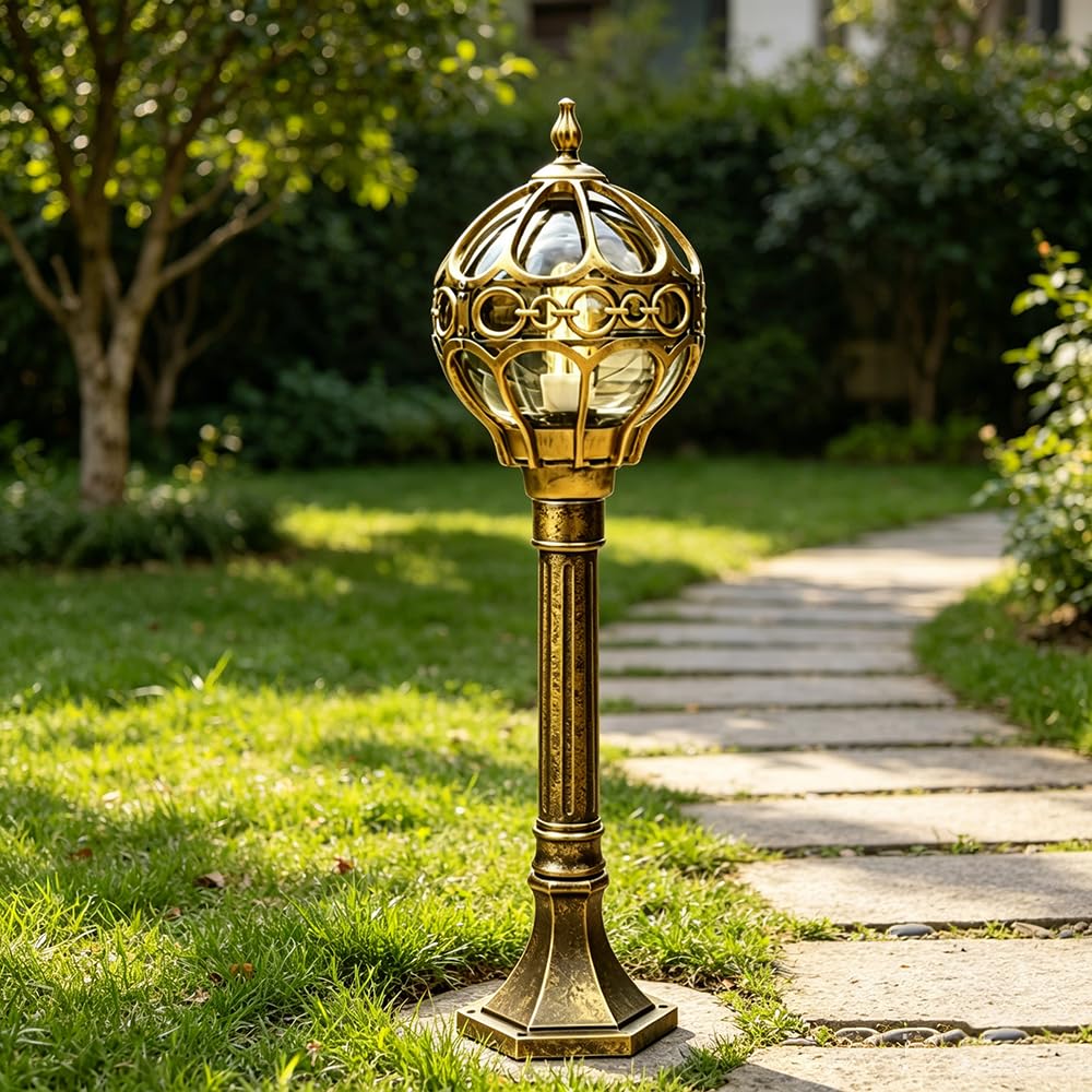 Mengjay Klassische Straßenbeleuchtung, Stehlampen in Gold und Schwarz erhältlich, 1 x E27, ideal für Landhäuser, Gärten, Terrassen und Außenbeleuchtung. (Gold)