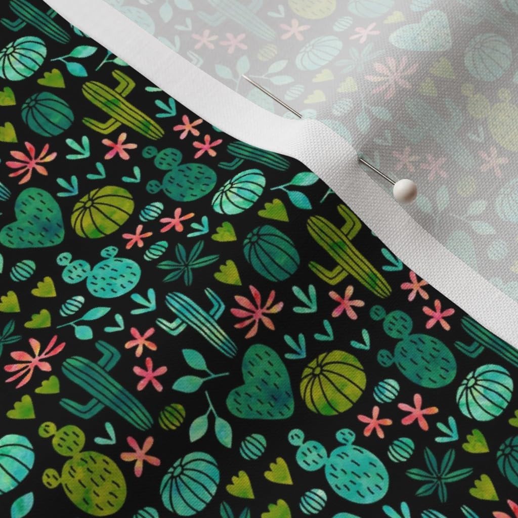 Spoonflower Fabric - Cacti Watercolor Black Mini Cactus Succulent Desert Nature Printed on Petal Signature Cotton Fabric by The Yard - Sewing Quilting Apparel Crafts Decor