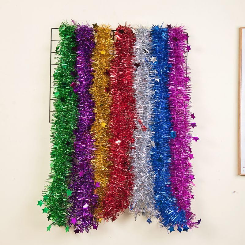 80 ft Star Tinsel Garland for Christmas Tree (Mixed-Color Star Tinsel Garland (80FT))
