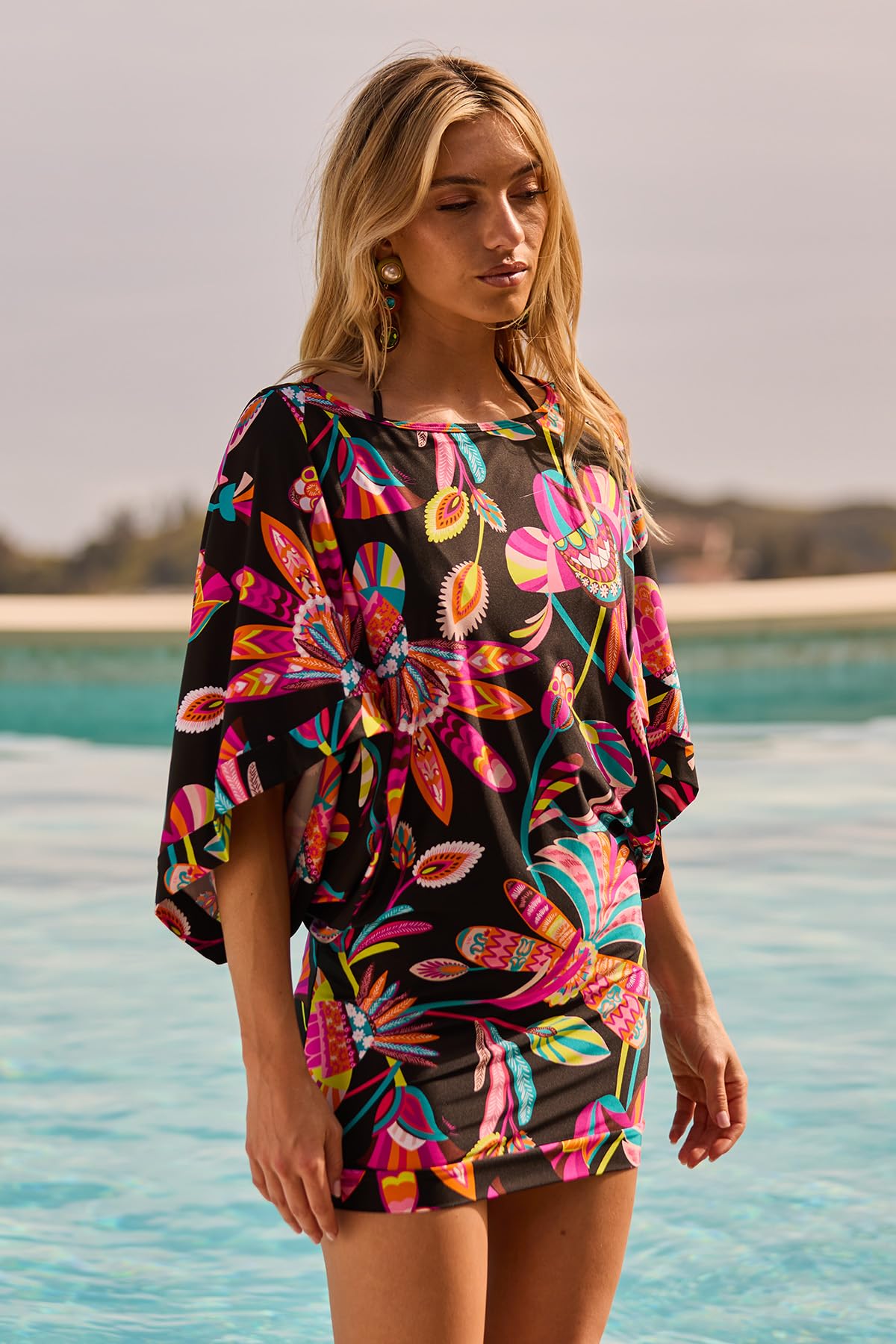 Trina Turk Damen Luminary Swim Tunic, Casual, Floral Print, Beach Cover Ups For Women Überwurf für Schwimmbekleidung (1er Pack)