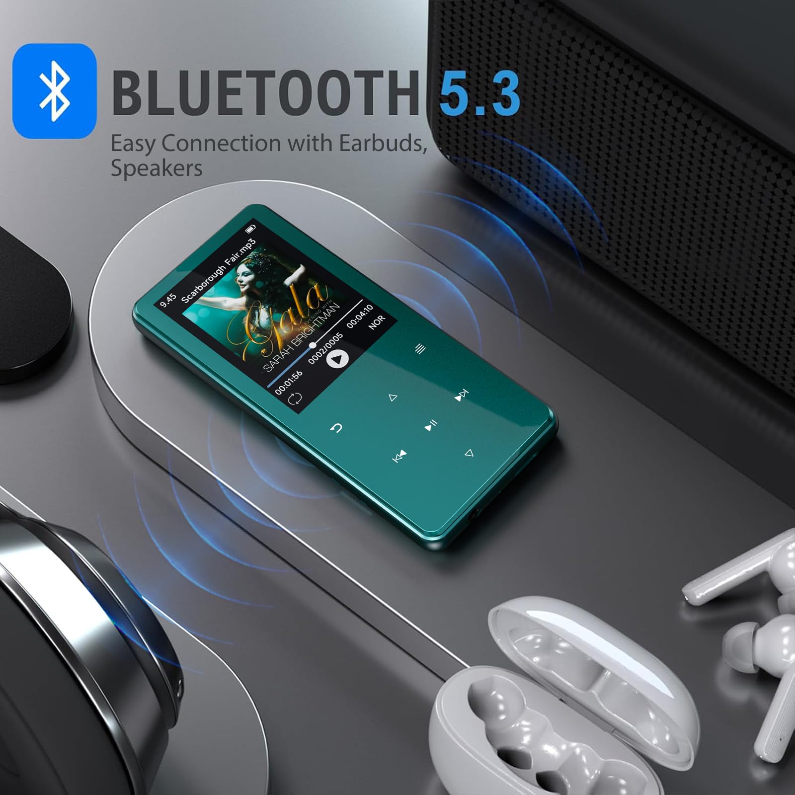 Lecteur MP3 Bluetooth 5.3 64Go écran 2,4" Touches tactiles Haut-Parleur