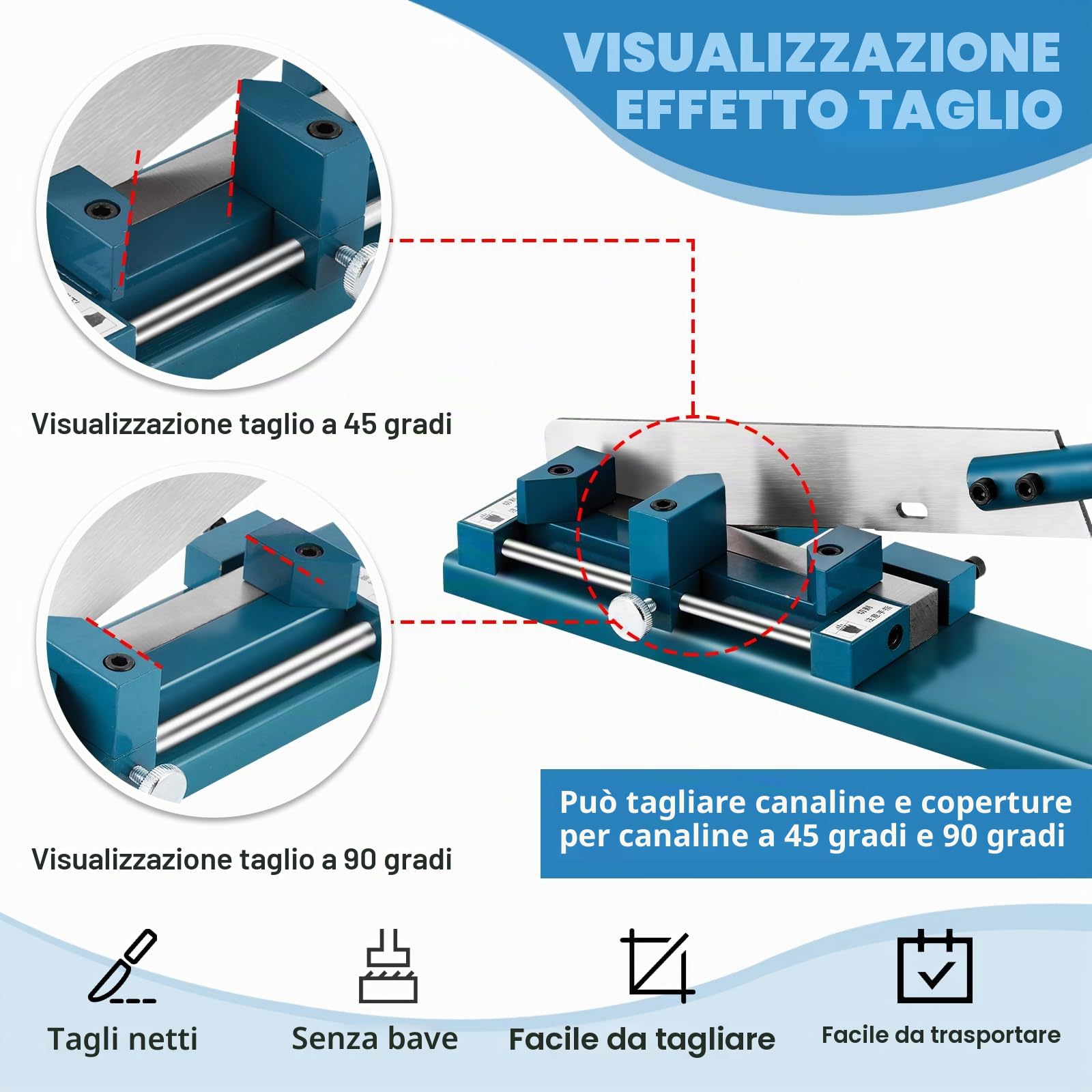 MXBAOHENG Taglierina per canaline in PVC con angoli di taglio regolabili a 45° e 90° Taglierina Per Condotti Di Cablaggio In Plastic a Regolabile In Plastica for canaline di cablaggio in plastica, Blu