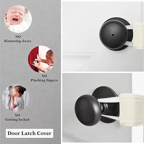 Miniatura 5 de PONY DANCE Cierrapuertas silencioso para bebé, cubierta de pestillo para puerta de guardería, hecha de tela sólida, correas elásticas fuertes,