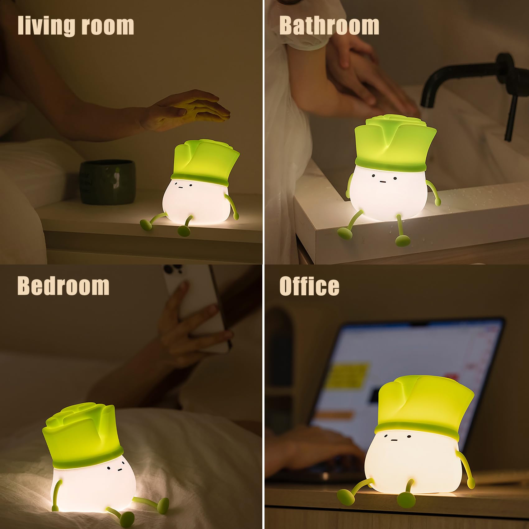 Luz Nocturna Infantil, Cebollino Silicona Luz Bebe Nocturna Tocar Niño pequeño Lámpara con Temporizador Recargable Luz de Noche para Bebé Niños Mujeres (2 Pieza)