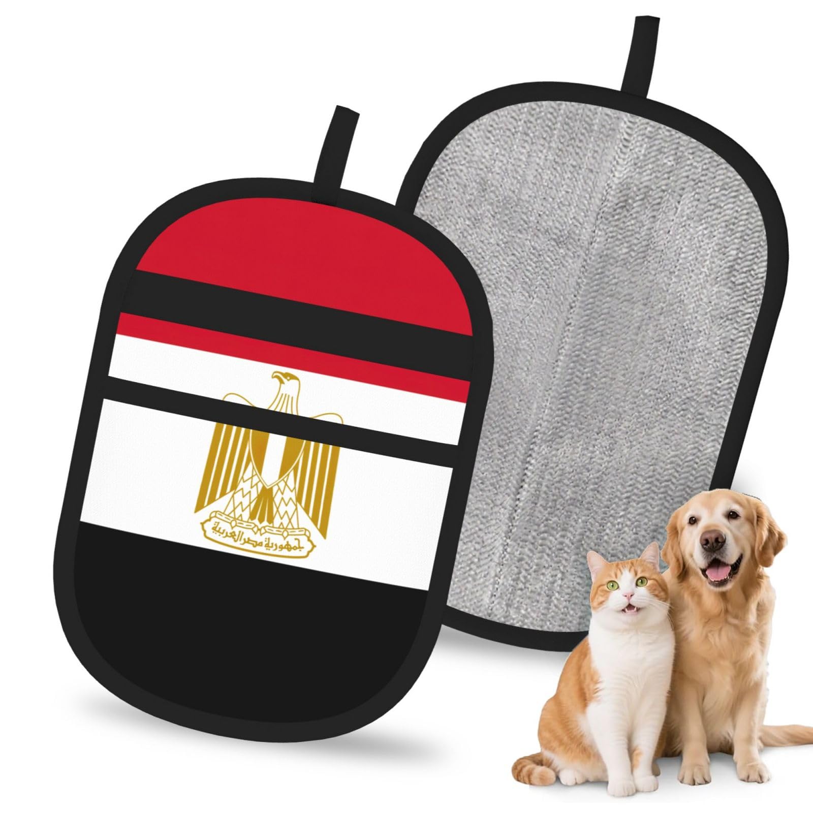 Egyptian Flag Print Pet Hair Remover Gloves Grooming Cleaning Accessory Reusable Deshedding Tool