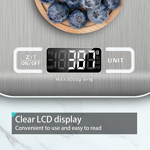 Miniatura 4 de Báscula digital de cocina, báscula de alimentos para hornear carne, unidad de gramo onzas libras hasta 11 libras (0.04 oz-11.0 lbs), acero