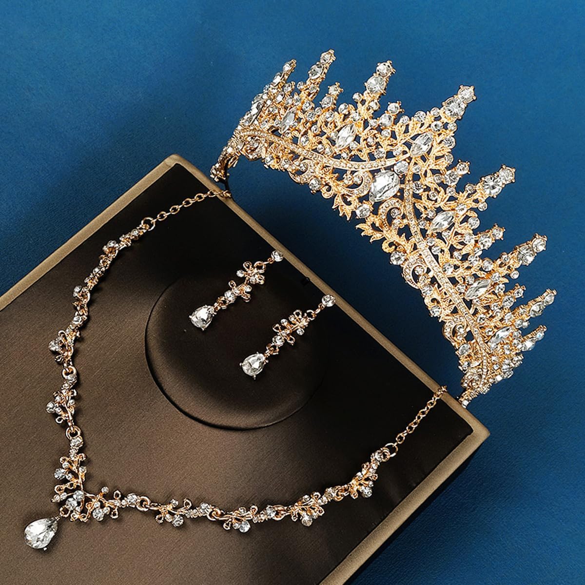 Women Jewelry Set Tiara Set with Earrings and Necklace Gold Gothic Rhinestone Bridesmaid Jewelry Set for Wedding Costume Hair Accessories, Mother's Day Gifts - Image 4