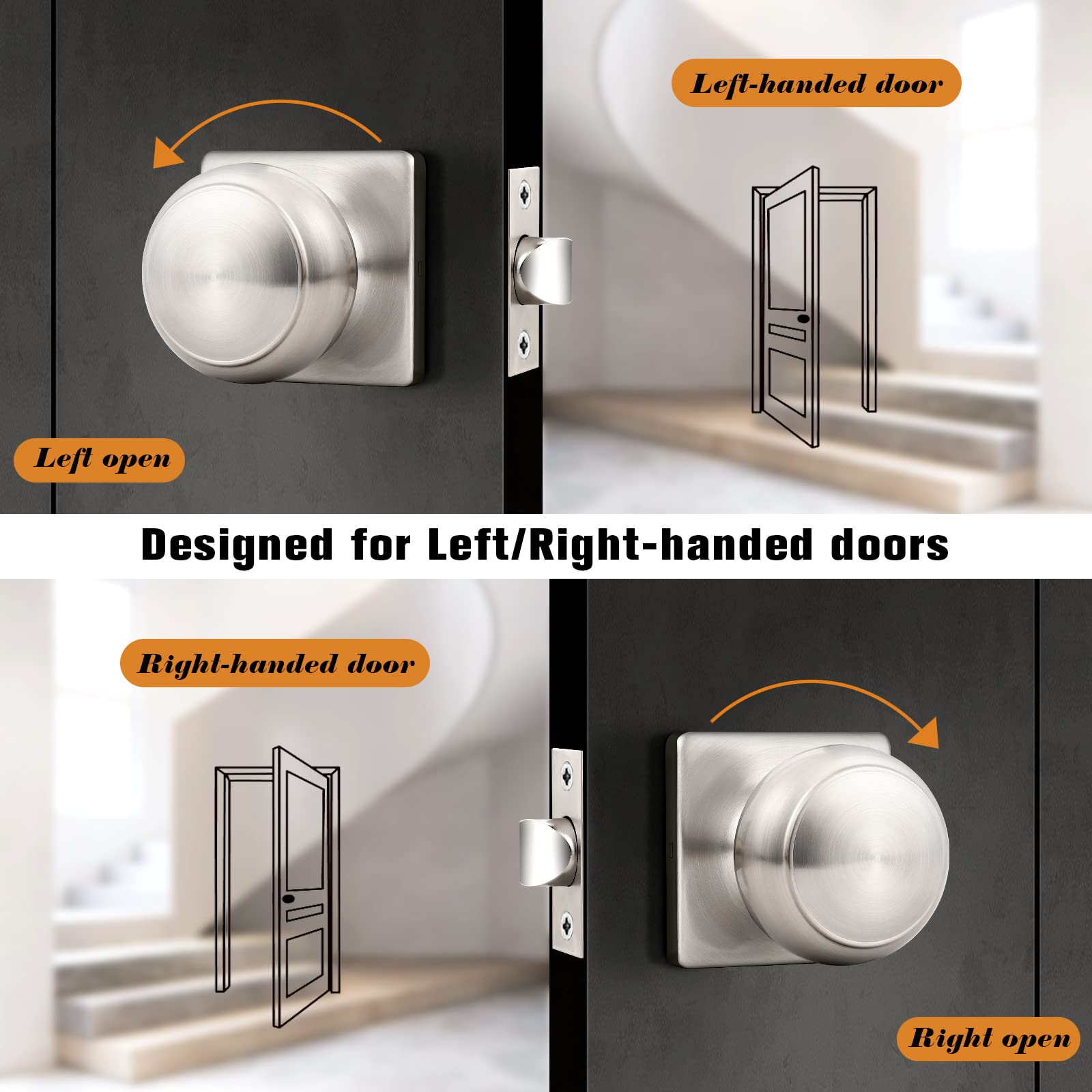 Brushed Nickel Passage Door Knobs - 6 Pack -6