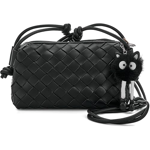 UPSONG Woven Crossbody Bags for Women，Fashion Leather Lightweight Handbags Shoulder Bag Phone Purse Ladies Messenger Bag