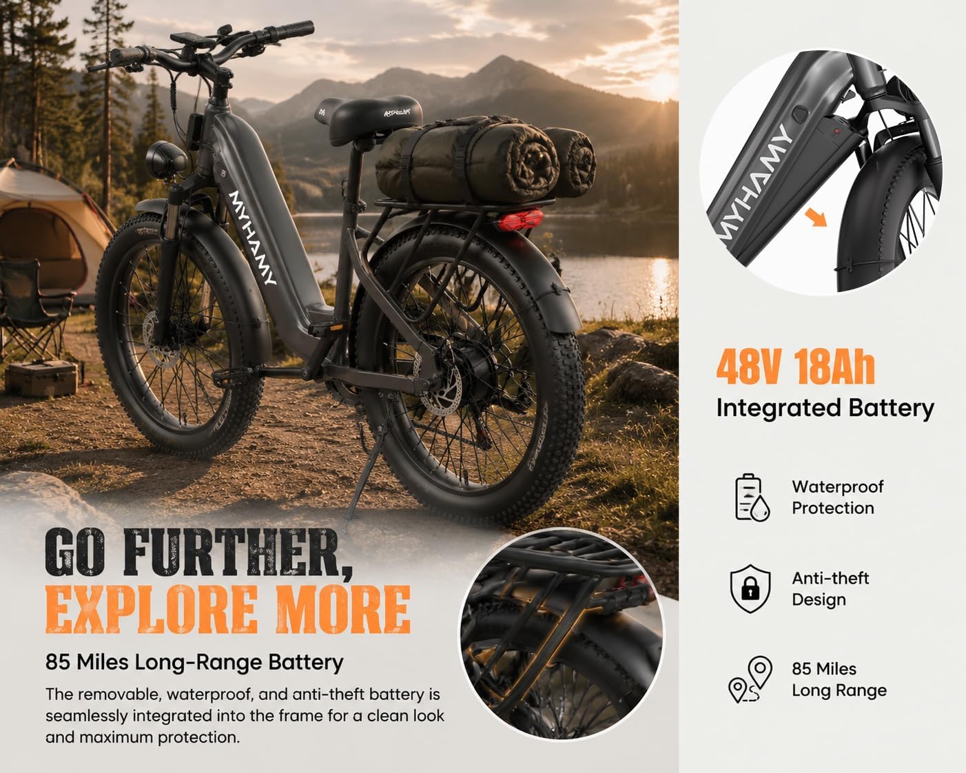 MEELOD Electric Bike for Adults, 1500W Peak Motor, 24" Fat Tire Ebike, 48V 18AH Removable Battery, 7-Speed, Low Step-Thru Electric Bicycle with LCD Display & LED Lights