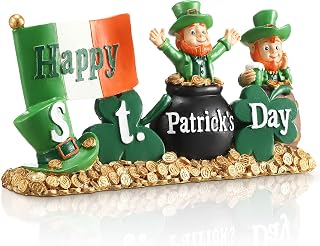 Fumete Happy Saint Patrick's Day Leprechaun Figurines Table Decorations Resin Saint Patrick's Day Green Shamrock Decorations Spring Figurines Home Decor for Household Office