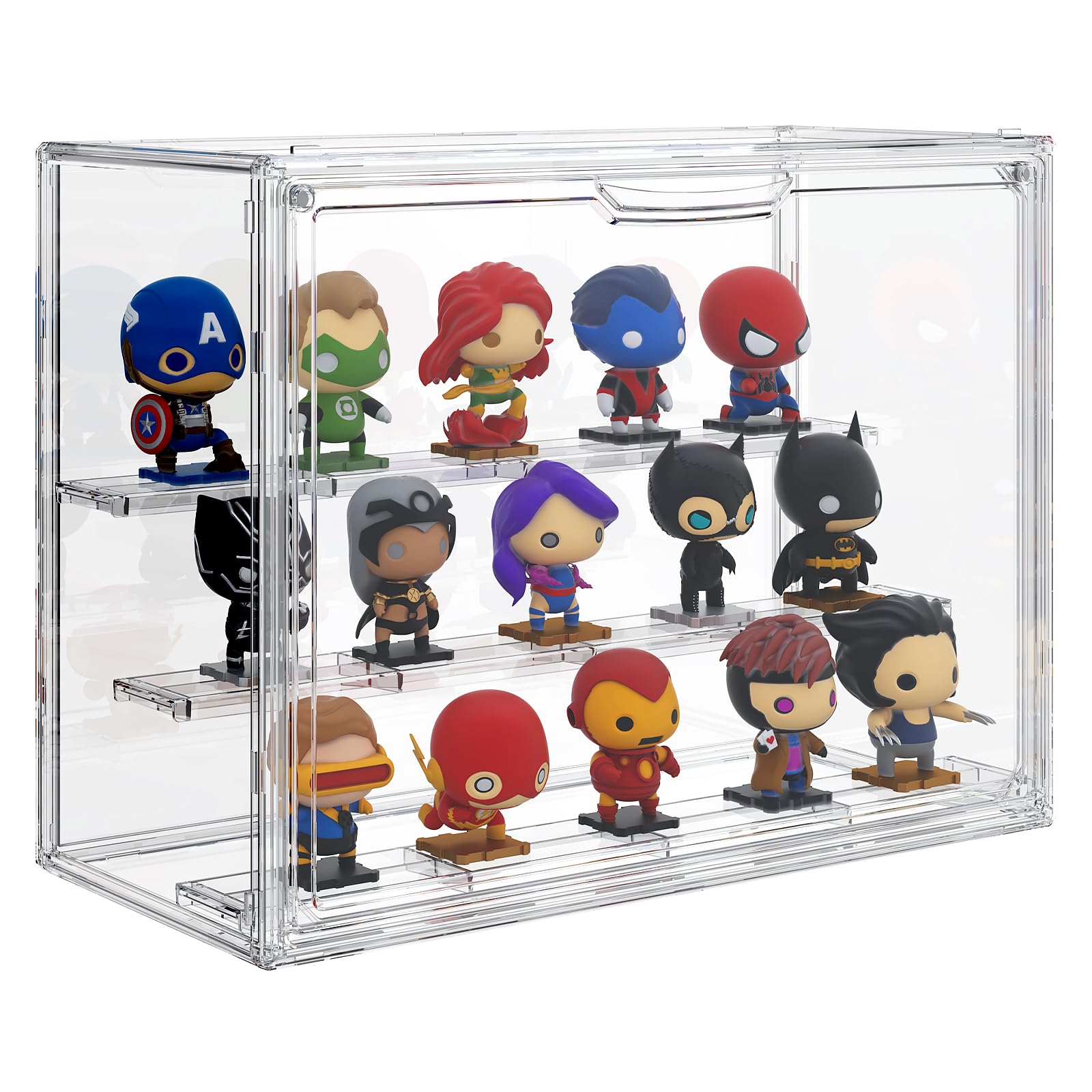 Acrylic Display Case 3 Tiers Clear Figure Display Cases for Collectibles Stackable Large Storage Box with Magnetic Door Dustproof Showcase