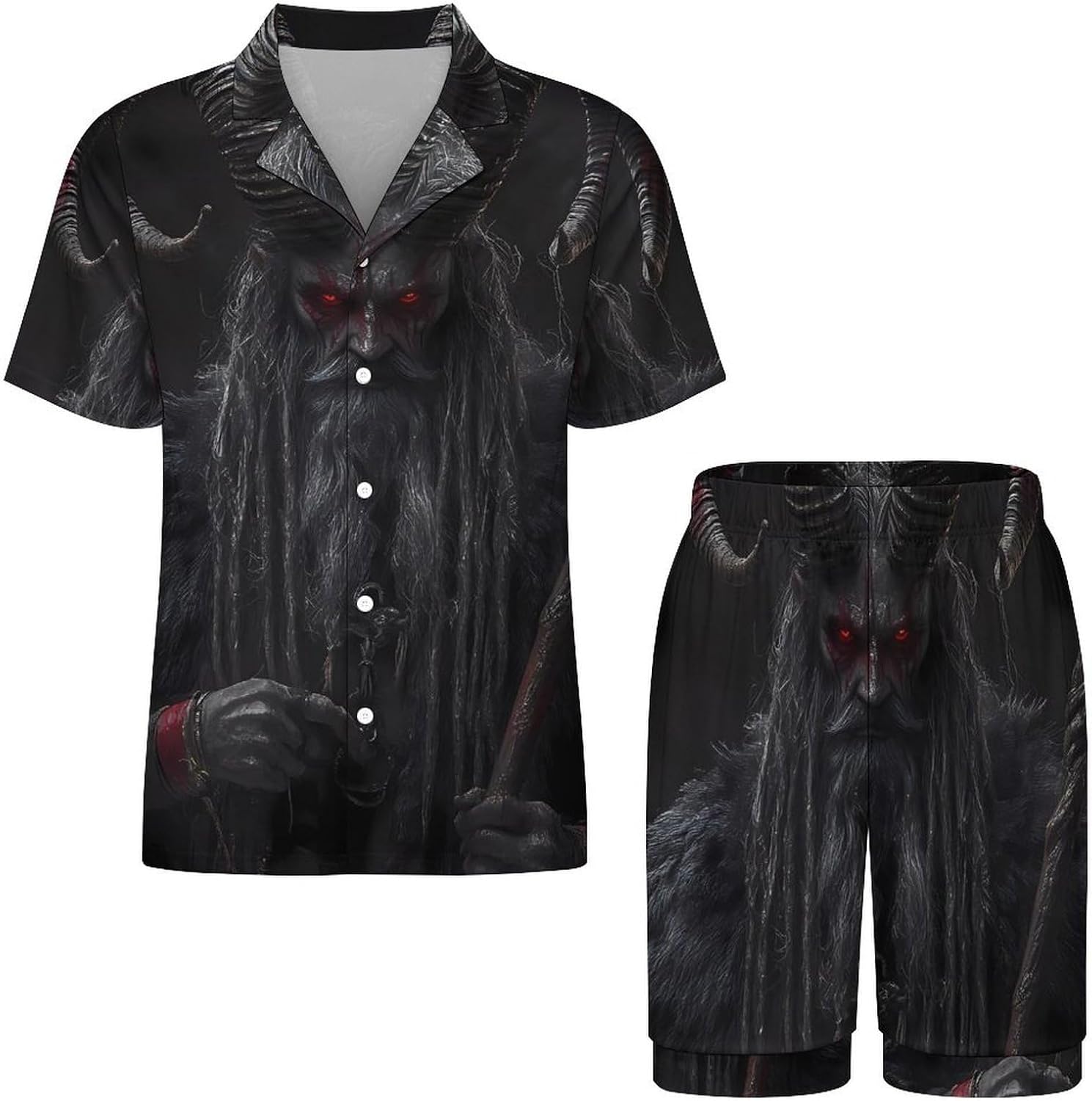 Devil Krampus Men's Short Sleeve Pajama Set Satin Silk Like Lounge Sleepwear