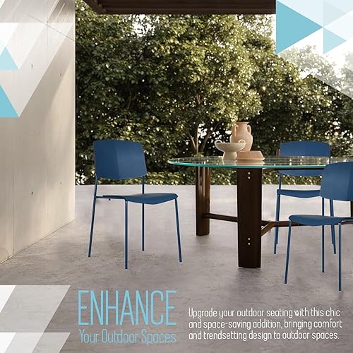 Miniatura 6 de ISL Furnishings Zuho II - Silla apilable moderna, color azul océano, juego de 2, sillas apilables de plástico sin brazos para comedor en interiores