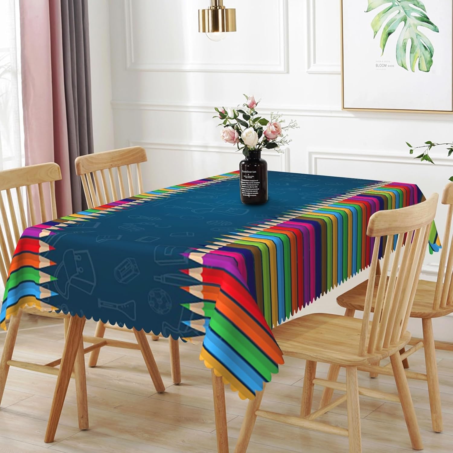 60x102inches Back to School Rectangle Tablecloth Blackboard Colorful Pencil Science Class Waterproof Table Cloth Cover for Kindergarten Dining Table First Day of School Welcome Party Decor