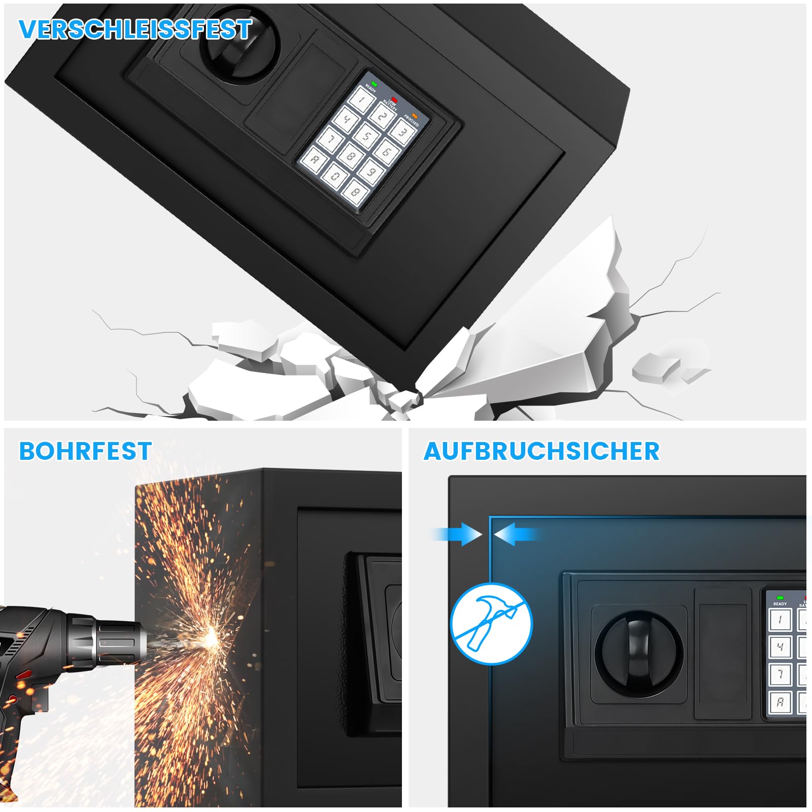 Caja fuerte pequeña para el hogar, 15 L, digital, pequeña con resistente al fuego, impermeable, con código numérico y llave, caja fuerte de seguridad para dinero, medicamentos, joyas