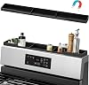 Estante para estufa AWOKE de 30 pulgadas - estante magnético de silicona para estufa - 3 compartimentos funcionales, organizador de especias para cocina, negro, almacenamiento y organización de utensilios de cocina 1