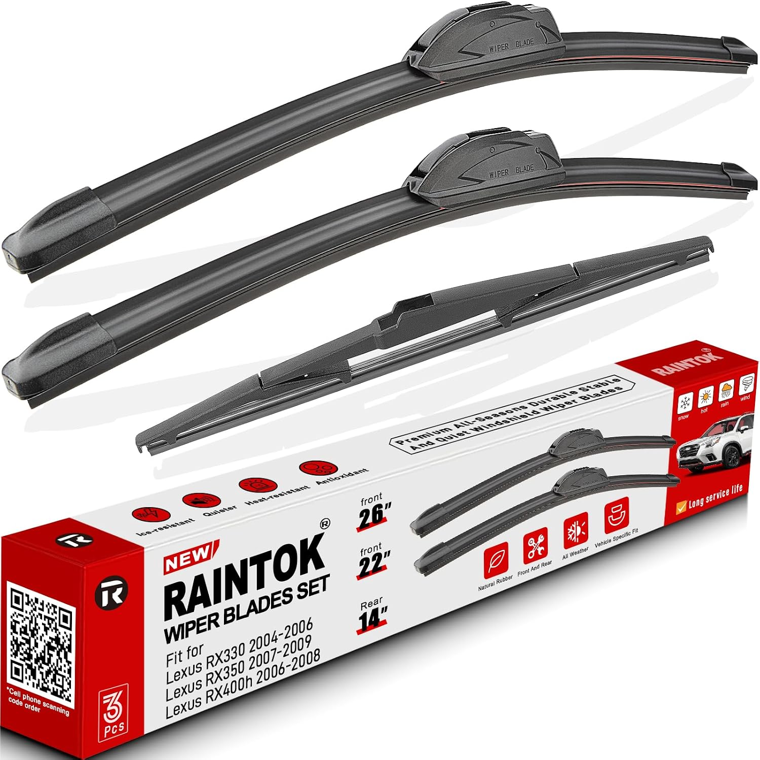 RAINTOK Windshield Wiper Blades Replacement for 2004 2005 2006 Lexus RX330 / 2007 2008 2009 Lexus RX350 / 2006 2007 2008 L...