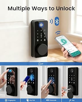 Smart Deadbolt Lock with 2 Knobs, 5-in-1 Keyless Entry Door Lock with Fingerprint, APP Control, Auto Lock, IP54 Waterproof, Temporary Passcode for Front Door