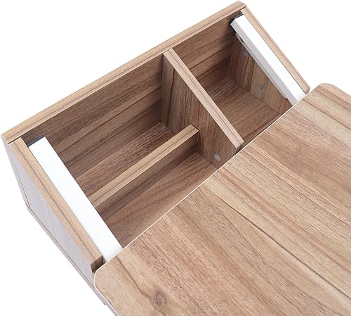 Miniatura 5 de Mesa en forma de C, mesa de sofá móvil con ruedas, mesa auxiliar de sofá de altura ajustable, mesa auxiliar de madera con almacenamiento, soporte
