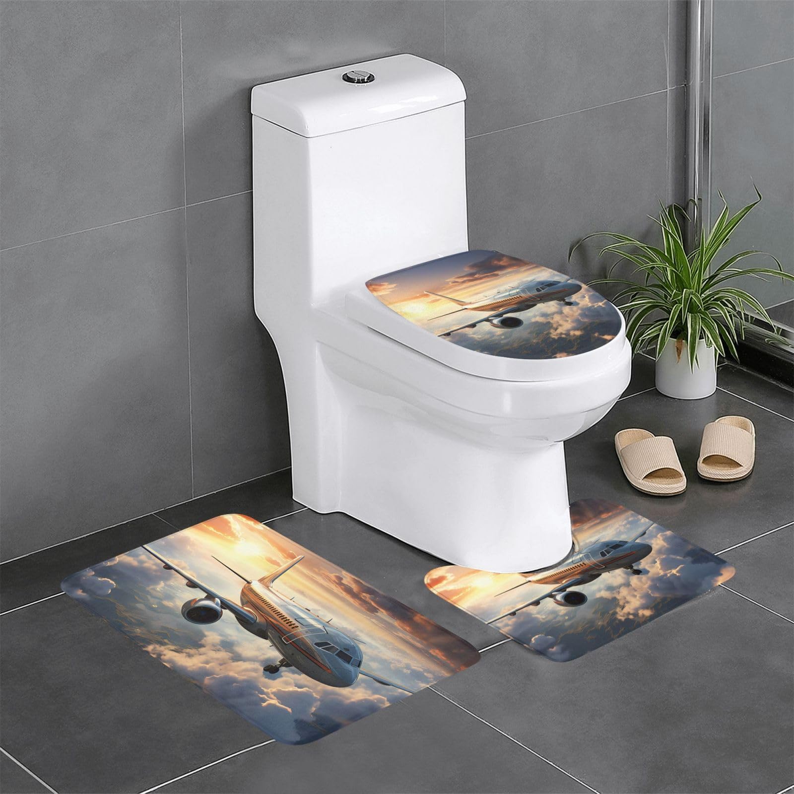 Tapis de salle de bain pour coiffeuse et toilettes lot de 3 déco Airplanes are Soaring ovale