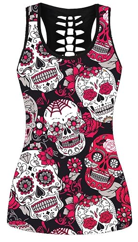 Sister Amy Women's Skull Print Hollow Out T-Shirt Crew Neck