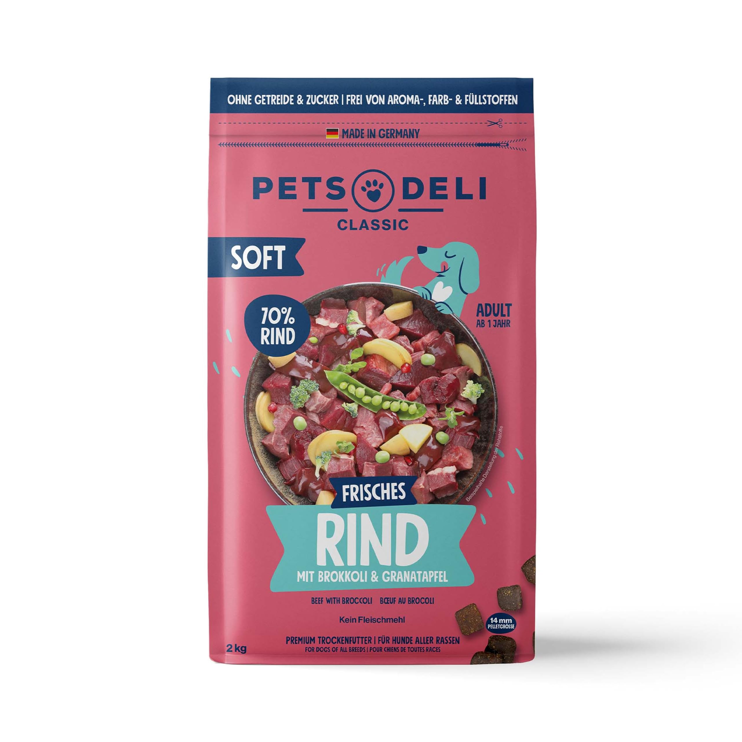 Pets Deli Classic Soft Hunde Soft-Trockenfutter Rind & Brokkoli, weich & leicht zu kauen, getreidefrei, ohne Zucker, 2kg, Premium Qualität