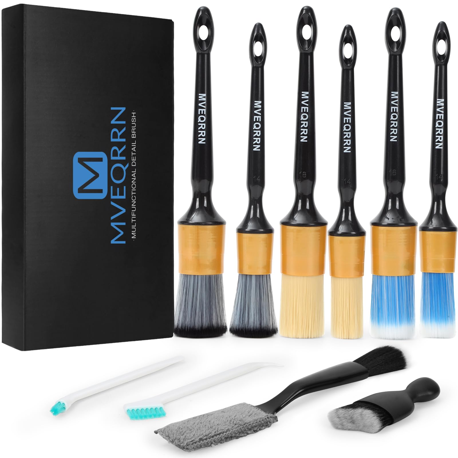 10PCS Car Detailing Brush Set,Boars Hair Car Cleaning Detail Brush kit,Ultra Soft No Scratch Car Dust Brush,Car Interior Detailing Brushes Kit,Detail Brushes Car Detailing for Interior Exterior(gold)
