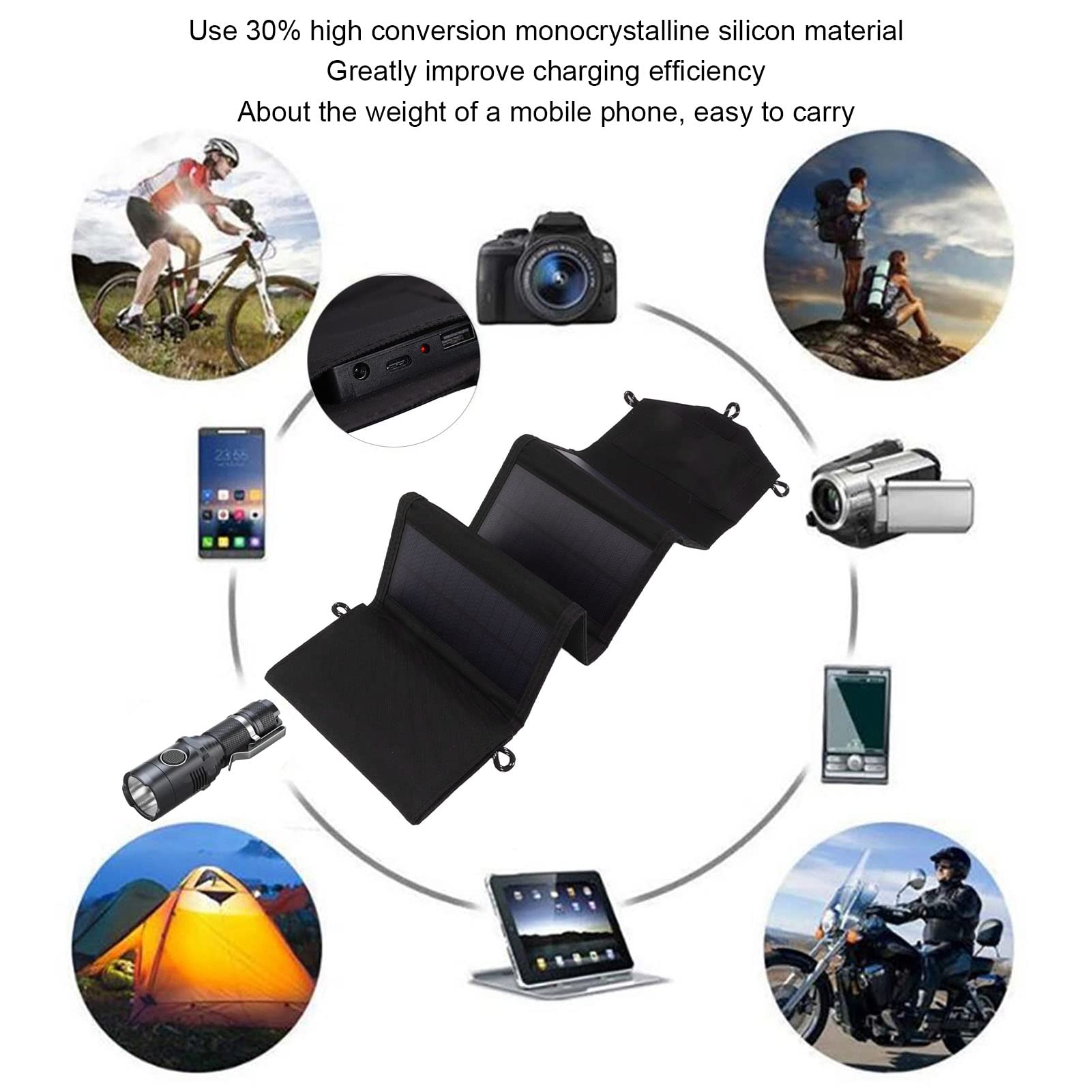 Garosa Bolsa Plegable de Panel Solar Cargador Solar Plegable Portátil 20W 5V Salida USB Dual Panel para Acampar Al Aire Libre Viajes Coche RV Usuarios