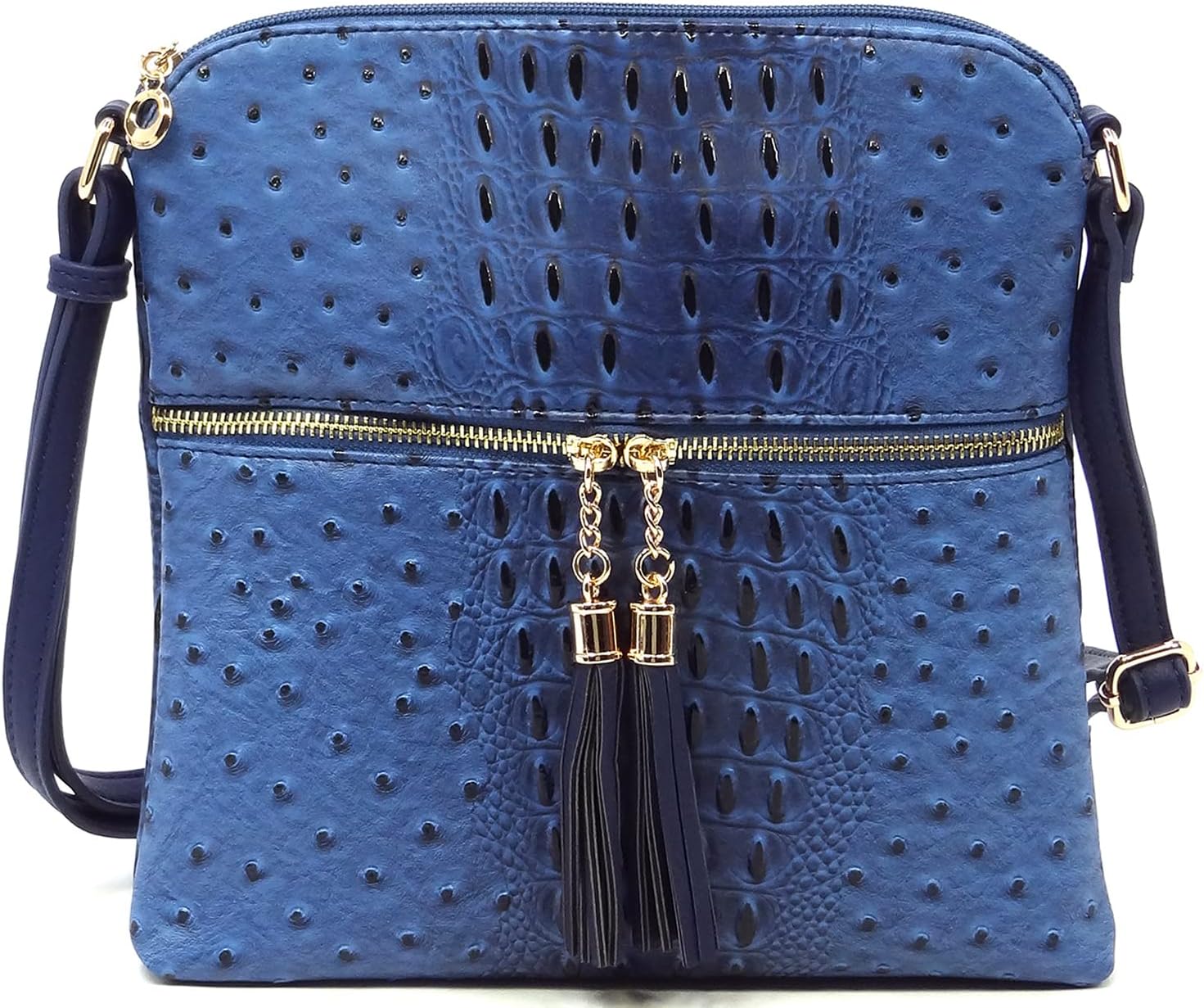 Ostrich Croc Tassel Zipper Pocket Crossbody Bag Animal Pattern Printed Shoulder Bag Womens Purse Satchel