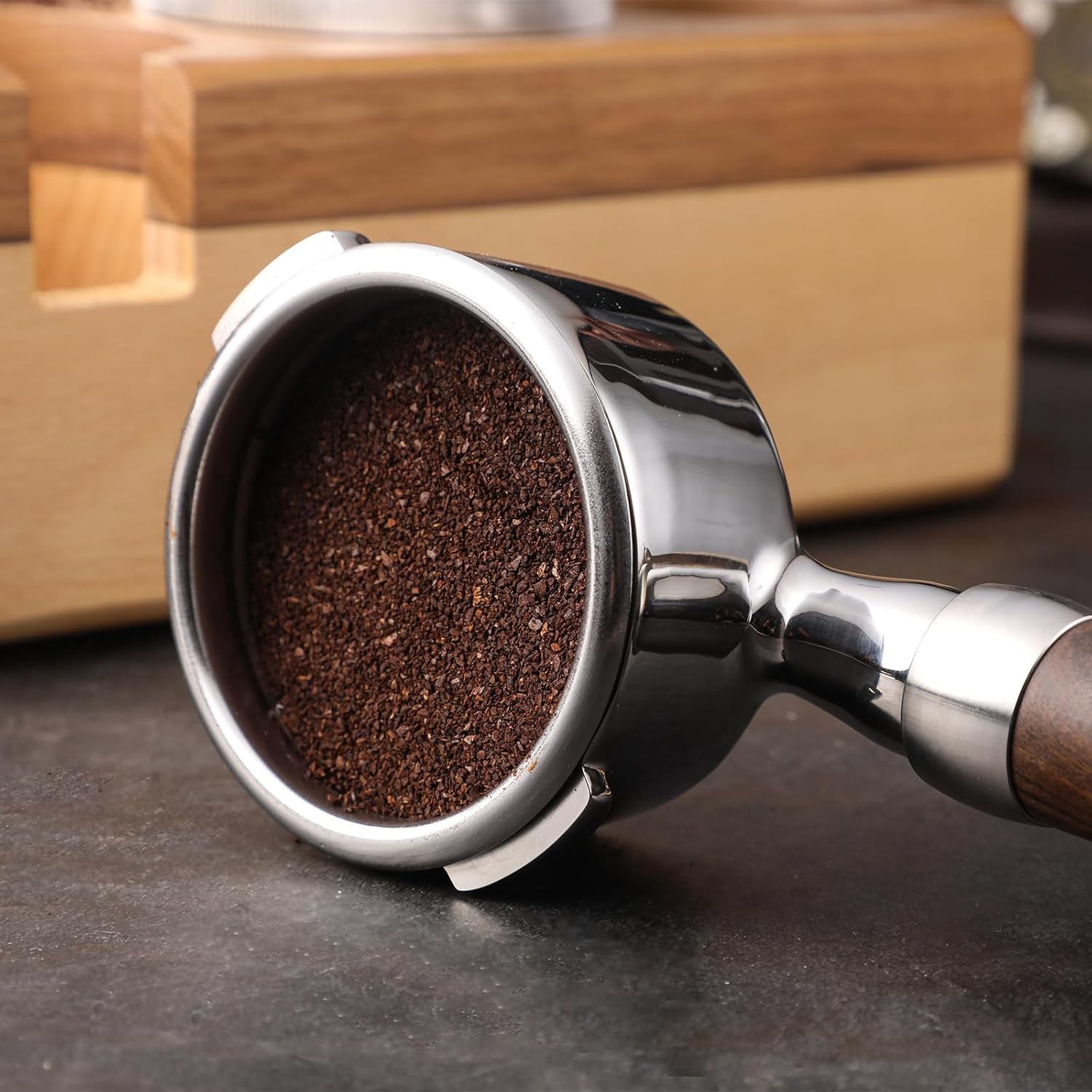 58mm Bottomless Portafilter with Double Shot Filter Basket & Wood Handle for Gaggia Classic, Espresso Pure, Color, Dose, Evolution, Baby Twin and More Semi-Automatic Espresso Machine - Image 6